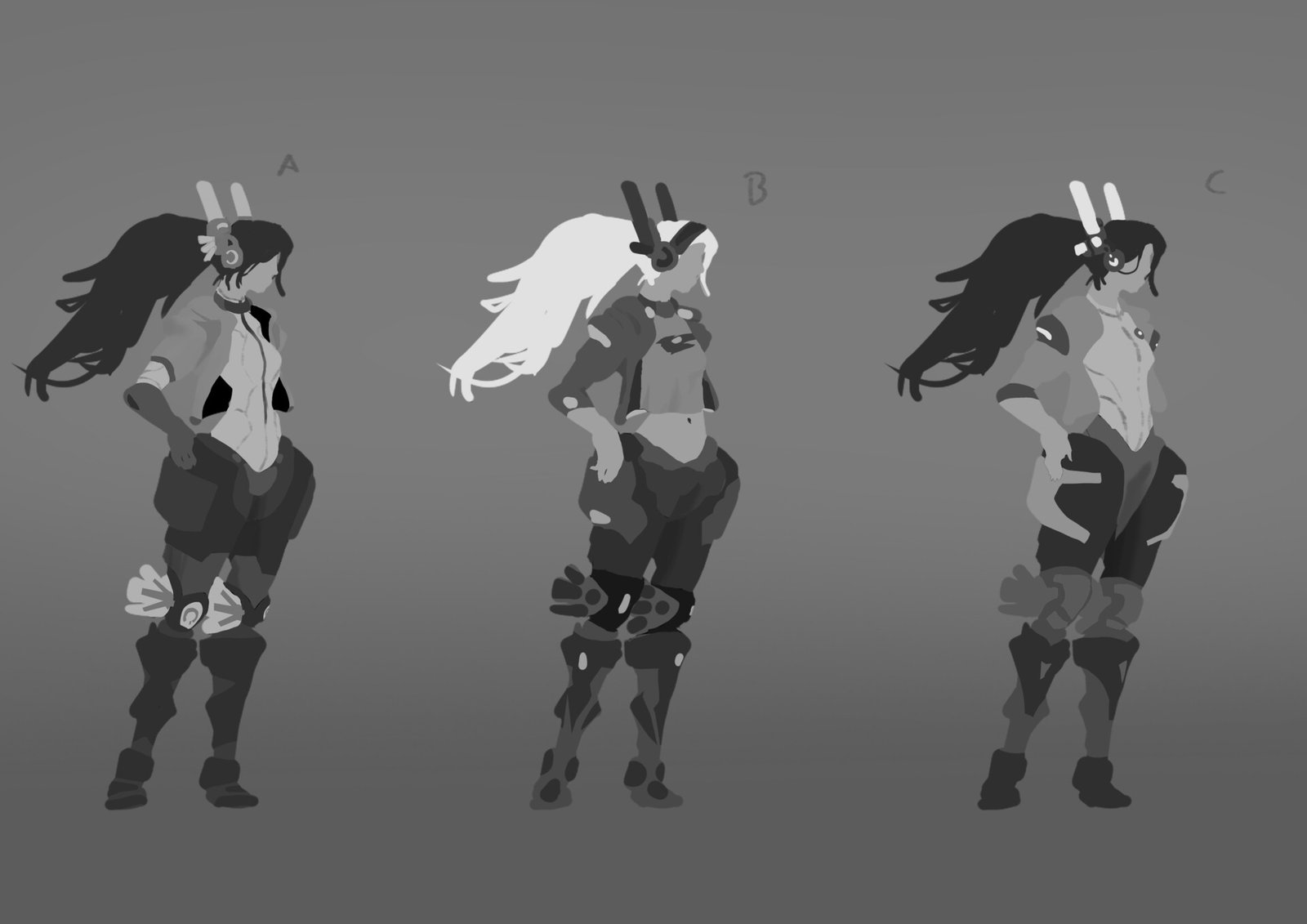 After choosing one of the silhouettes I experimented with values.